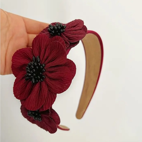Whimsy_and_Lily Accessories - Dark Red Floral Headband